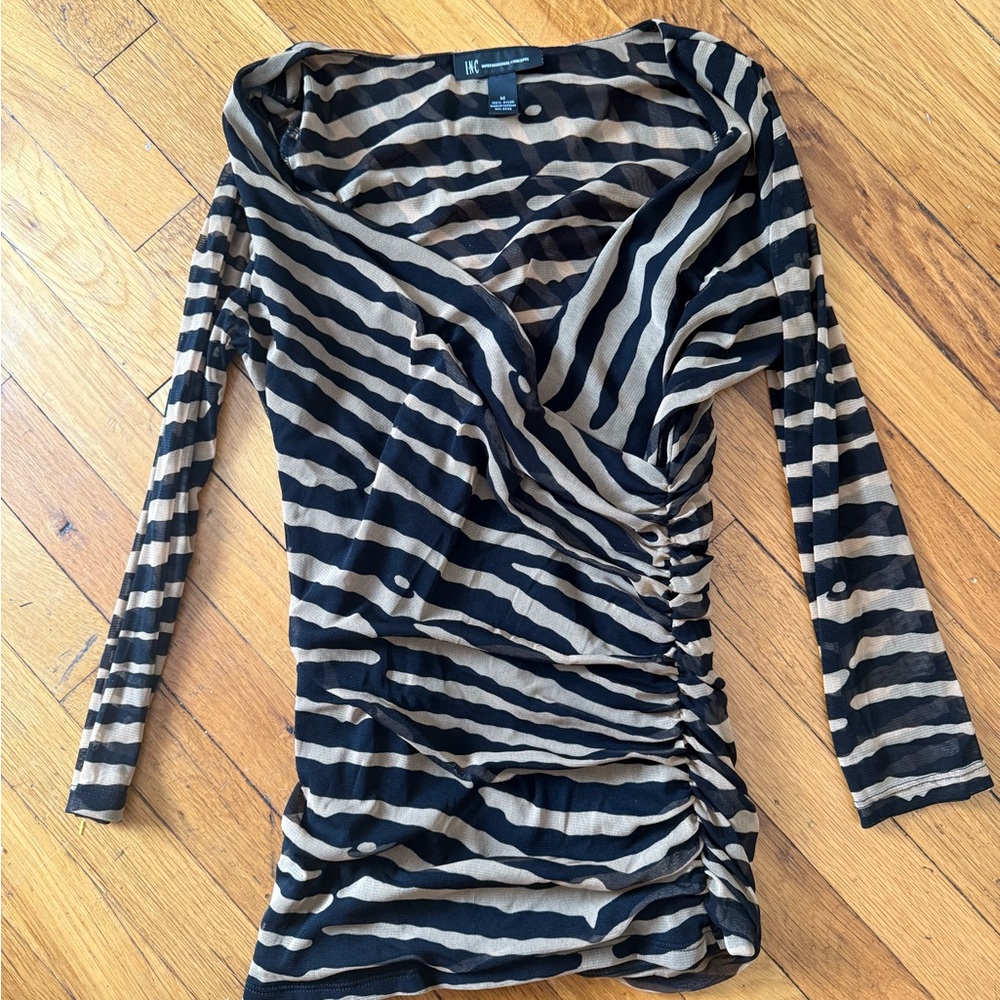INC International Concepts Zebra/Tiger Print Ruched Top